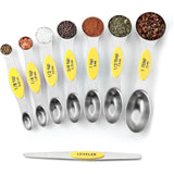 Conjunto de 8 colheres de medição magnéticas com ímãs N45 fortes, aço inoxidável resistente, cabe em potes de temperos de cozinha para assar e cozinhar, sem BPA, multicolorido 